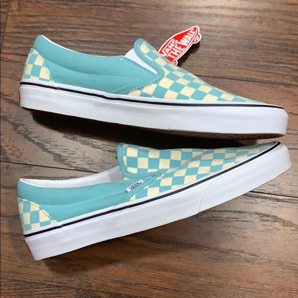 VANS CLASSIC SLIP-ON CHECKERBOARD Aqua Haze MEN’s - Picture 8 of 16